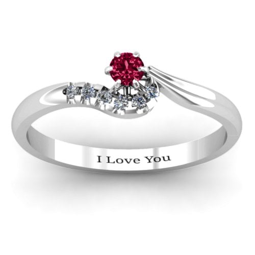 Solitaire Wave Ring with Stone Accents