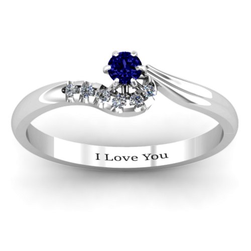 Solitaire Wave Ring with Stone Accents