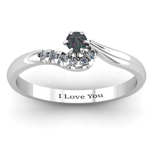 Solitaire Wave Ring with Stone Accents
