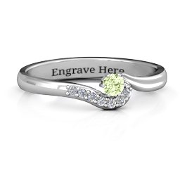 Solitaire Wave Ring with Stone Accents in 925 Sterling Silver with Peridot and Cubic Zirconia