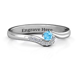 Solitaire Wave Ring with Stone Accents in 925 Sterling Silver with Blue Topaz and Cubic Zirconia