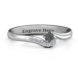 Solitaire Wave Ring with Stone Accents in 925 Sterling Silver with Alexandrite and Cubic Zirconia