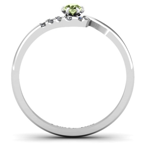Solitaire Wave Ring with Stone Accents – Sterling Silver with Peridot and Cubic Zirconia
