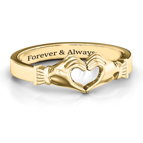 Sculpted Hand Heart Ring – 14K Yellow Gold