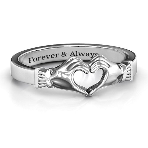Sculpted Hand Heart Ring – Sterling Silver