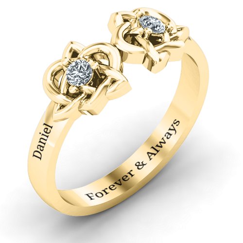 Double Celtic Gemstone Ring – 10K Yellow Gold with Cubic Zirconia