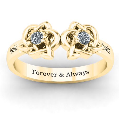 Double Celtic Gemstone Ring – 10K Yellow Gold with Cubic Zirconia