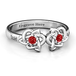 Double Celtic Gemstone Ring in 925 Sterling Silver with Garnet