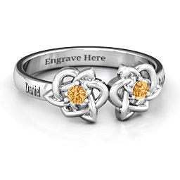 Double Celtic Gemstone Ring in 925 Sterling Silver with Citrine
