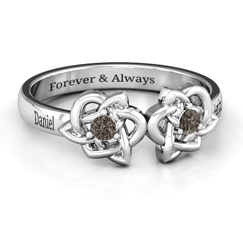 Double Celtic Gemstone Ring – Sterling Silver with Smokey Quartz