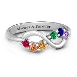 Split Infinity Ring in 925 Sterling Silver with Ruby, Orange Sapphire, Citrine, Emerald, Blue Sapphire, and Amethyst