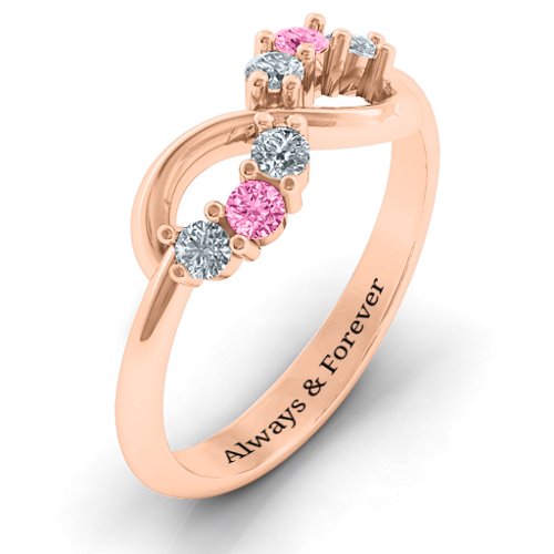Split Infinity Ring – 10K Rose Gold with Cubic Zirconia and Pink Tourmaline