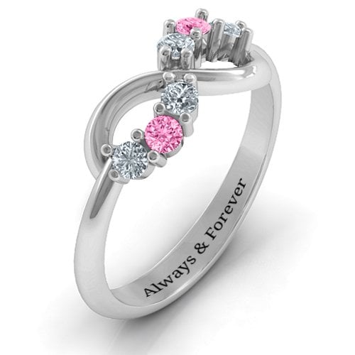 Split Infinity Ring – 10K White Gold with Cubic Zirconia and Pink Tourmaline
