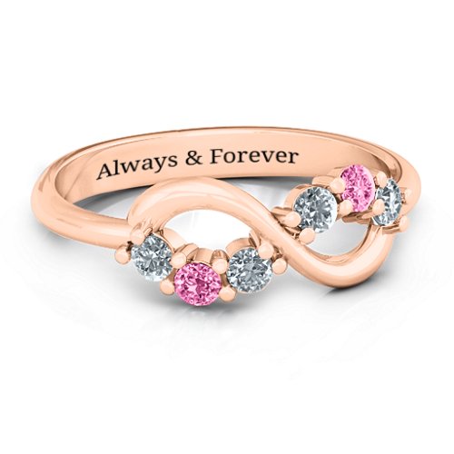 Split Infinity Ring – 10K Rose Gold with Cubic Zirconia and Pink Tourmaline