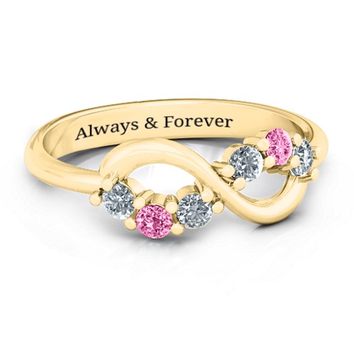 Split Infinity Ring – 10K Yellow Gold with Cubic Zirconia and Pink Tourmaline