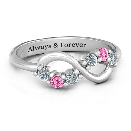 Split Infinity Ring – Sterling Silver with Cubic Zirconia and Pink Tourmaline