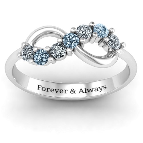 Infinity Ring – Sterling Silver with Cubic Zirconia and Aquamarine