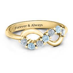 Infinity Ring in 10K Solid Yellow Gold with Cubic Zirconia and Aquamarine