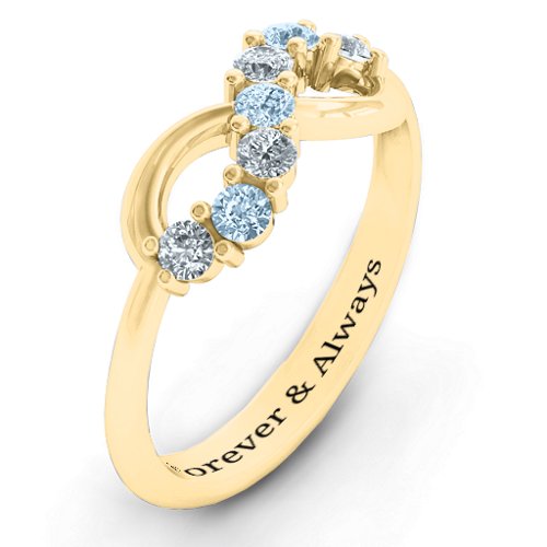 Infinity Ring – 10K Yellow Gold with Cubic Zirconia and Aquamarine