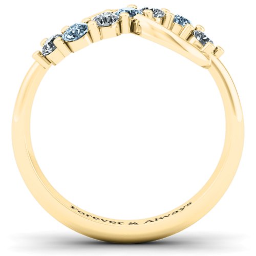 Infinity Ring – 10K Yellow Gold with Cubic Zirconia and Aquamarine