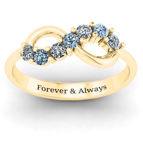 Infinity Ring – 10K Yellow Gold with Cubic Zirconia and Aquamarine