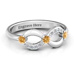 Three Stone Infinity Ring with Accents in 925 Sterling Silver with Citrine