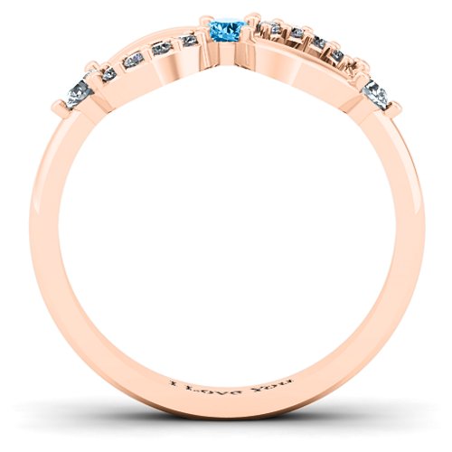 Three Stone Infinity Ring with Accents – 10K Rose Gold with Cubic Zirconia and Blue Topaz