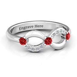 Three Stone Infinity Ring with Accents in 925 Sterling Silver with Garnet