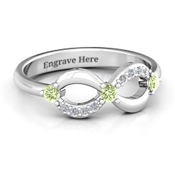 Three Stone Infinity Ring with Accents in 925 Sterling Silver with Peridot