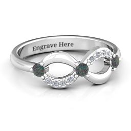 Three Stone Infinity Ring with Accents in 925 Sterling Silver with Alexandrite