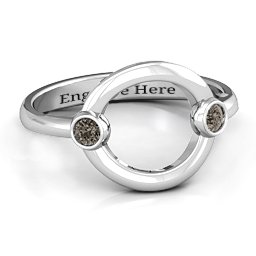 Double Stone Karma Ring in 925 Sterling Silver with Smokey Quartz