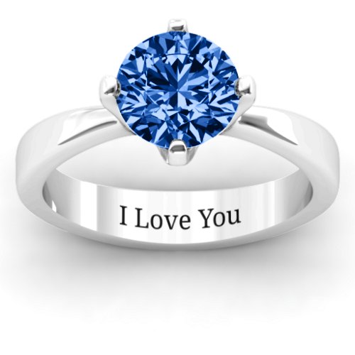 Large Stone Solitaire Ring – Sterling Silver with Fancy Blue Premium Zirconia