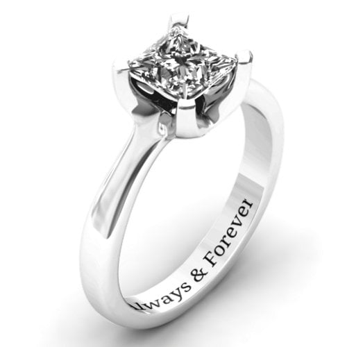 Large Princess Solitaire Ring – Sterling Silver with White Premium Zirconia