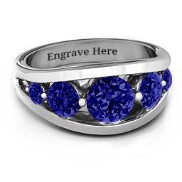 5 Stone Split Shank Ring in 925 Sterling Silver with Blue Sapphire