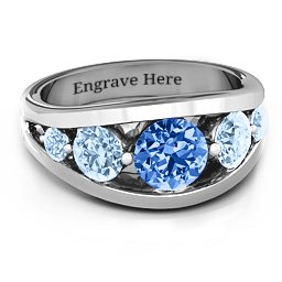 5 Stone Split Shank Ring in 925 Sterling Silver with Fancy Blue Premium Zirconia and Aquamarine