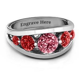 5 Stone Split Shank Ring in 925 Sterling Silver with Red Premium Zirconia and Garnet