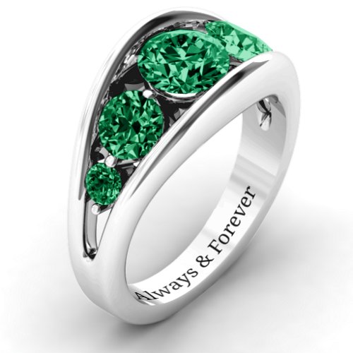 5 Stone Split Shank Ring – Sterling Silver with Emerald and Green Premium Zirconia