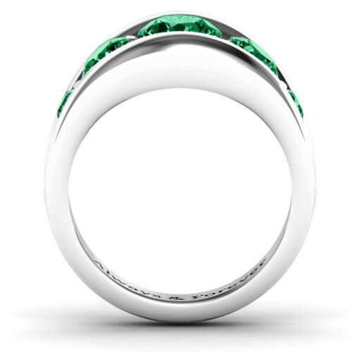 5 Stone Split Shank Ring – Sterling Silver with Emerald and Green Premium Zirconia