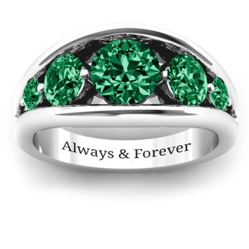 5 Stone Split Shank Ring – Sterling Silver with Emerald and Green Premium Zirconia