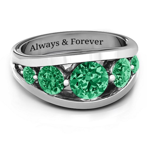 5 Stone Split Shank Ring – Sterling Silver with Emerald and Green Premium Zirconia