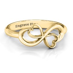 Duo of Hearts Infinity Ring in 14K Solid Yellow Gold