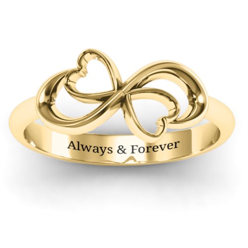 Duo of Hearts Infinity Ring – 10K Yellow Gold