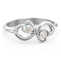 Pair of Hearts Infinity Ring with Gemstones