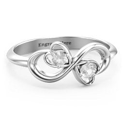 Pair of Hearts Infinity Ring with Gemstones