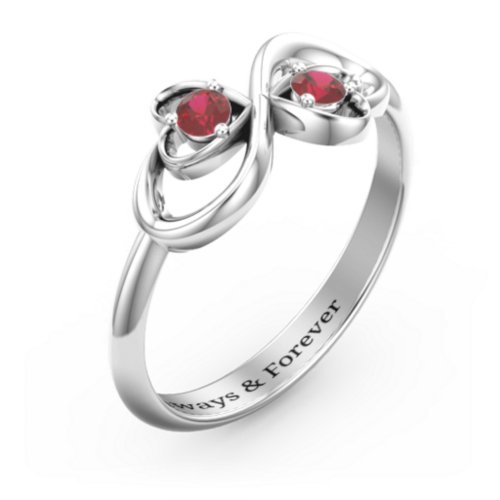 Pair of Hearts Infinity Ring with Gemstones
