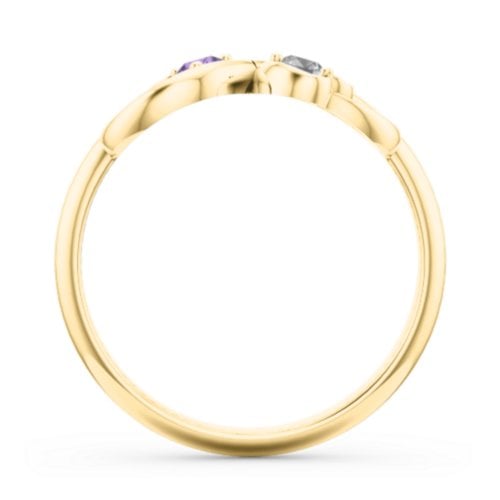 Pair of Hearts Infinity Ring with Gemstones – 10K Yellow Gold with Amethyst and Cubic Zirconia