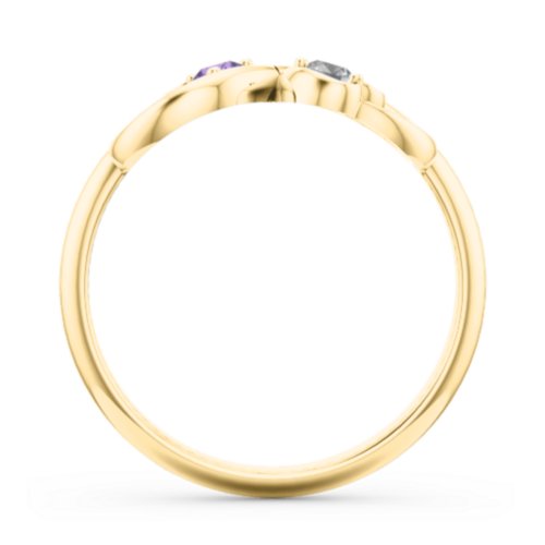 Pair of Hearts Infinity Ring with Gemstones – 14K Yellow Gold with Amethyst and Cubic Zirconia