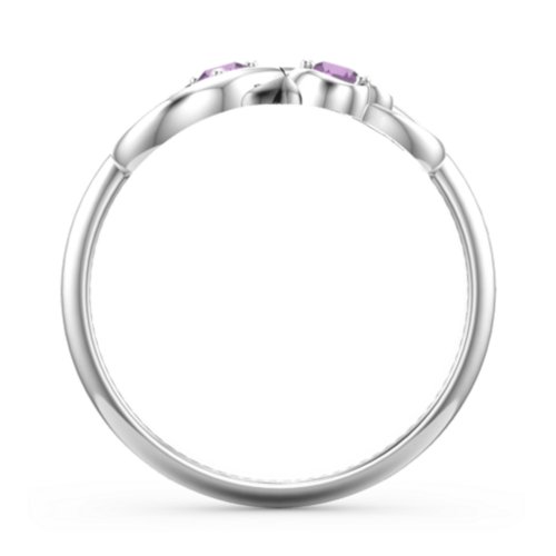 Pair of Hearts Infinity Ring with Gemstones – Sterling Silver with Amethyst