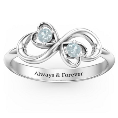 Pair of Hearts Infinity Ring with Gemstones
