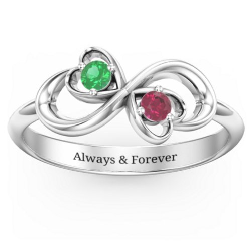 Pair of Hearts Infinity Ring with Gemstones